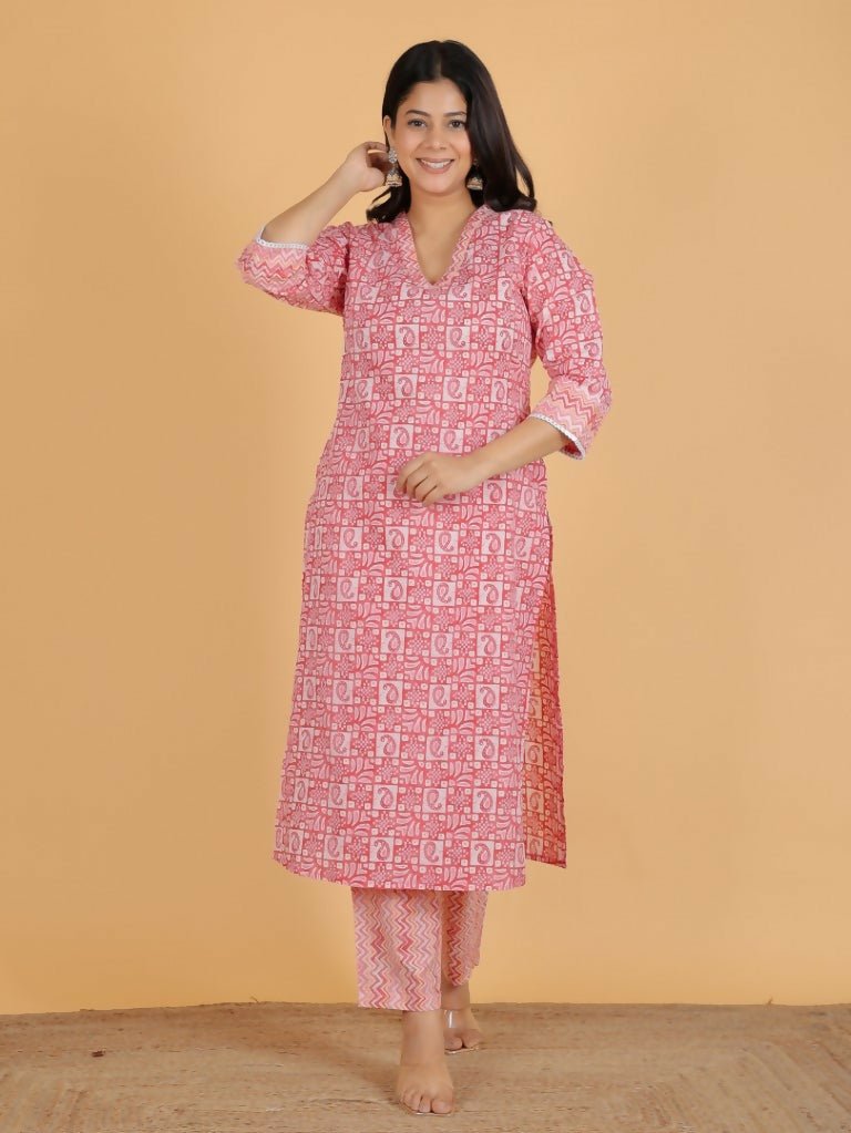 Aramya Straight Soft Cotton Abstract Print Women's Kurta - Pink | Grocsy