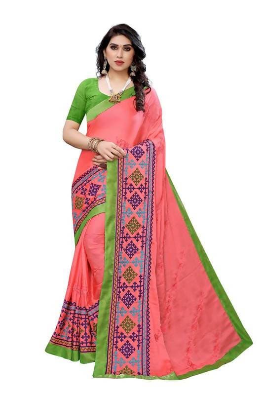 Vamika Peach Chiffon Emboridered Saree (SUIDHAGA PEACH) | Grocsy