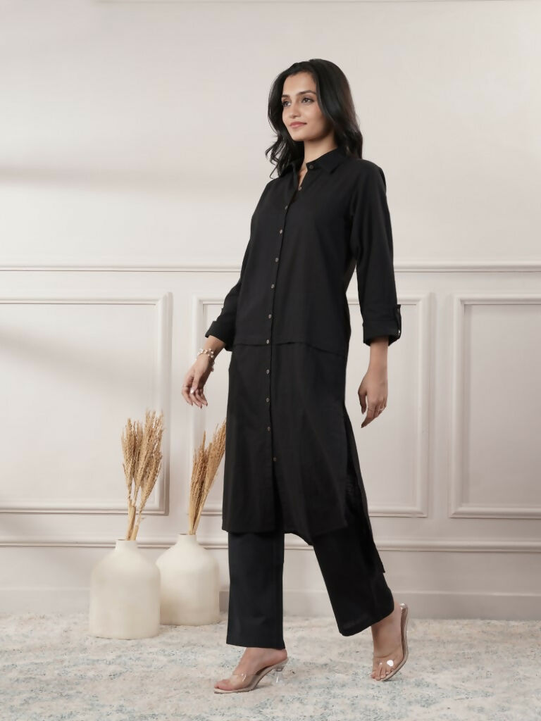 Joban Fashion Women's Black Cotton Dress With Button | Grocsy