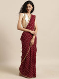 Ahalyaa Women's Maroon Georgette Gold Foil Print Ready to Wear Saree | Grocsy