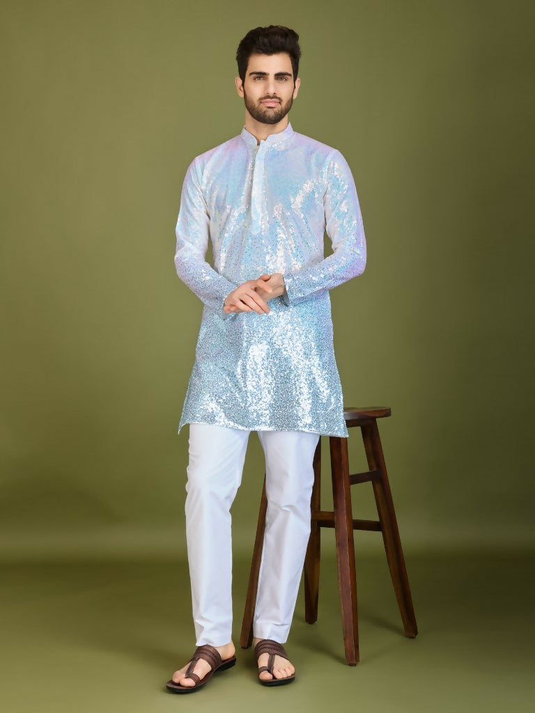 Vastranavya Ombre Blue Premium Real Georgette Thread Sequence & Embroidery work Kurta | Grocsy