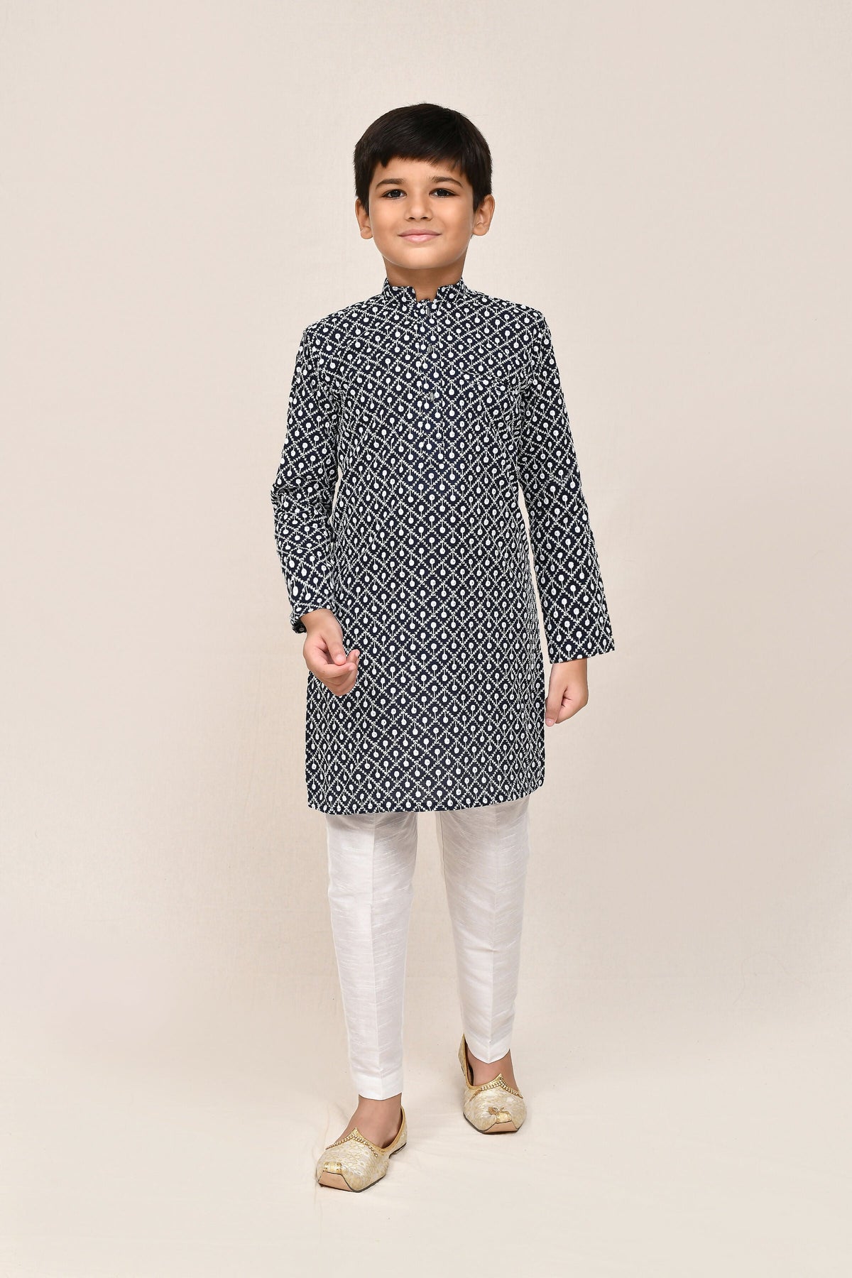 Joban Fashion Cotton Navy Blue Kurta With Straight Fit Pant | Grocsy