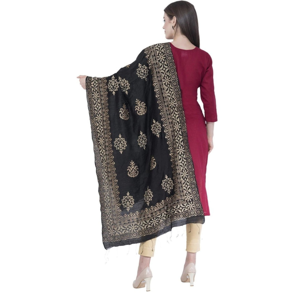 A R Silk Black Color Chanderi Gold Print Dupattas and Chunnis | Grocsy