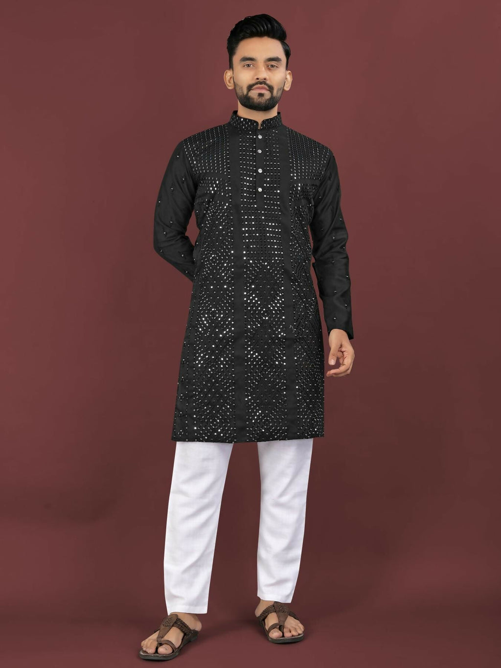 Anaita Black Embroidered Silk Straight Kurta | Grocsy