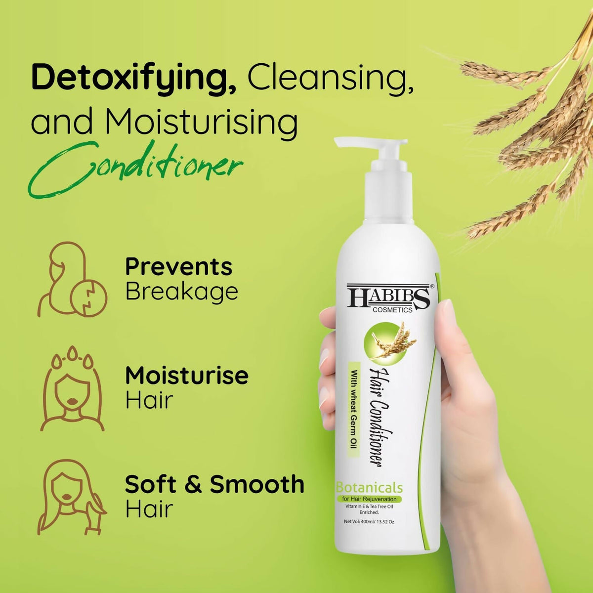 Habibs Professional Hair Conditioner Nourishing For Smooth & Straight Frizz-Free Hair, With Wheat Germ Oil Vitamin E & Tea Tree Oil Enriched | Grocsy