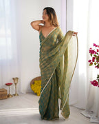 NC Chiffon Chex Wevon Chex Designer, Lace Party Wear Saree - Green | Grocsy