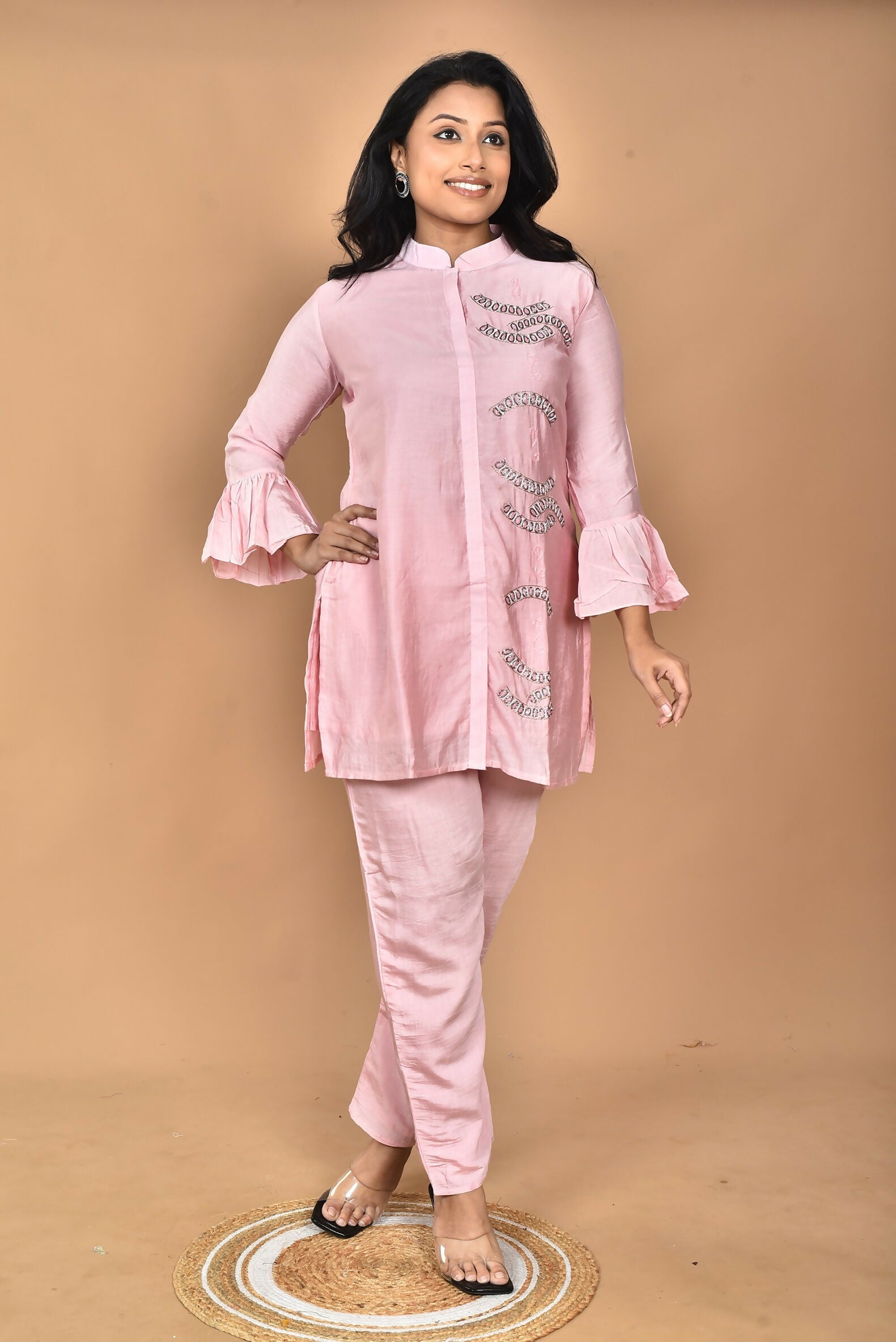 Morchari Women Hand Embroidery Co-Ords-Pink | Grocsy