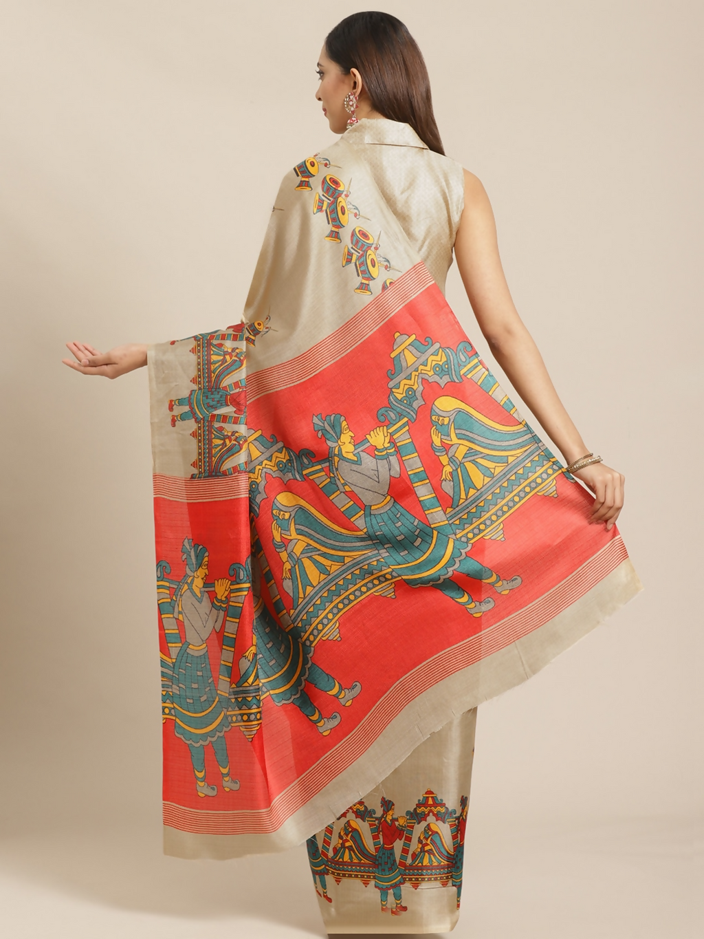 Saree Mall Beige Printed Printed Saree | Grocsy