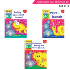 Excel English Early Skills Ages 4 - 5 Years (Set of 3) | Beginning, Ending Consonant & Vowel Sound Books for Junior KG | Grocsy