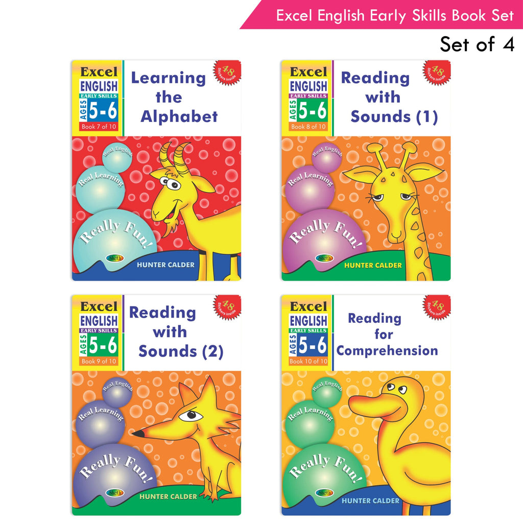 Excel English Early Skills Ages 5 - 6 Year Senior kg Books For Kids| Set of 4| Learn English Alphabet | Reading Sounds | Grocsy