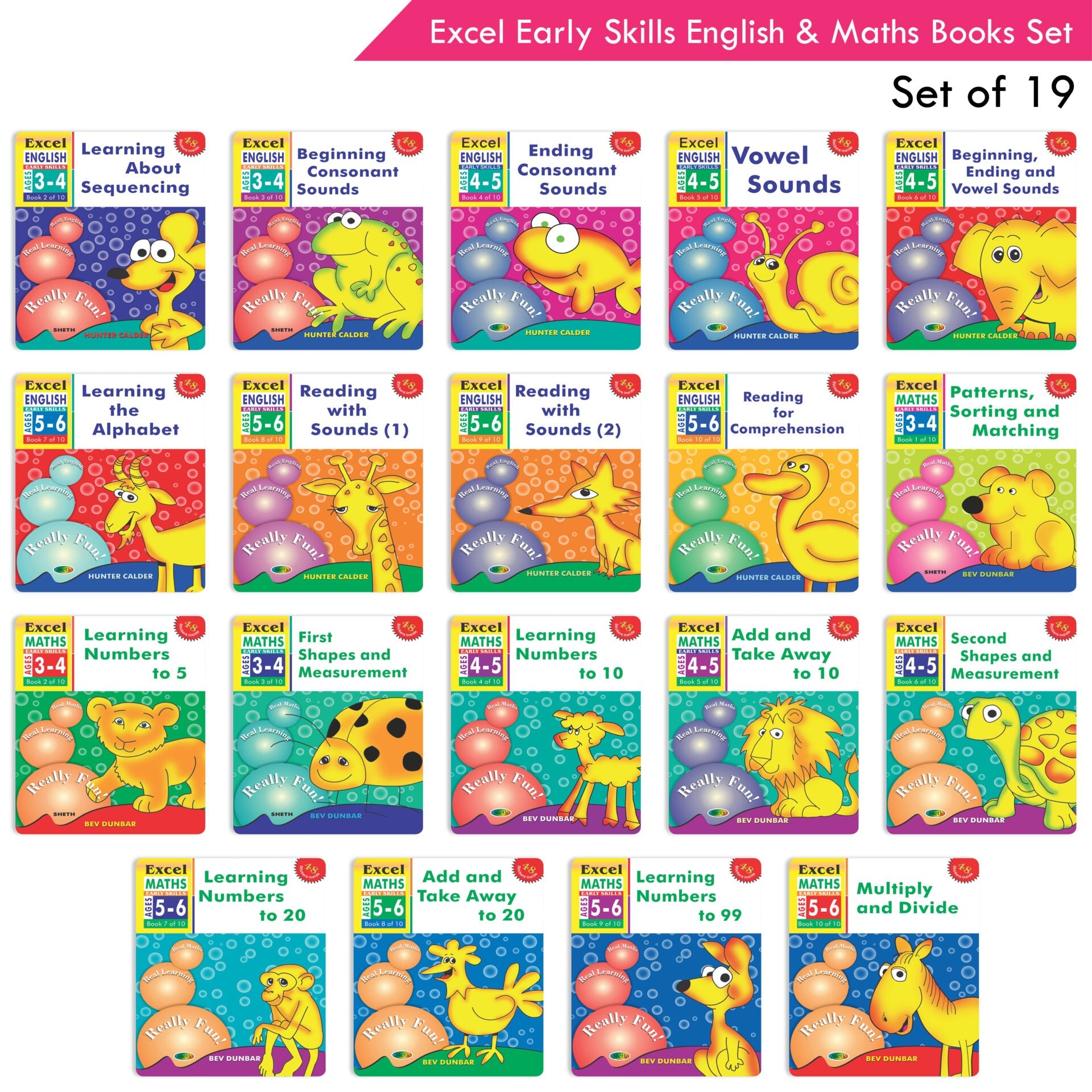 Excel Early Skills English & Maths Books Set of 19| Ages 3-6 Years| Learning Alphabet, Numbers, Patterns etc. | Grocsy