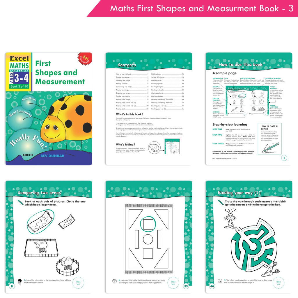 Excel Maths Early Skills Ages 3 - 4 Years (Set of 3) | Mathematics Book for Kids Nursery | Maths Combo Book Set | Grocsy