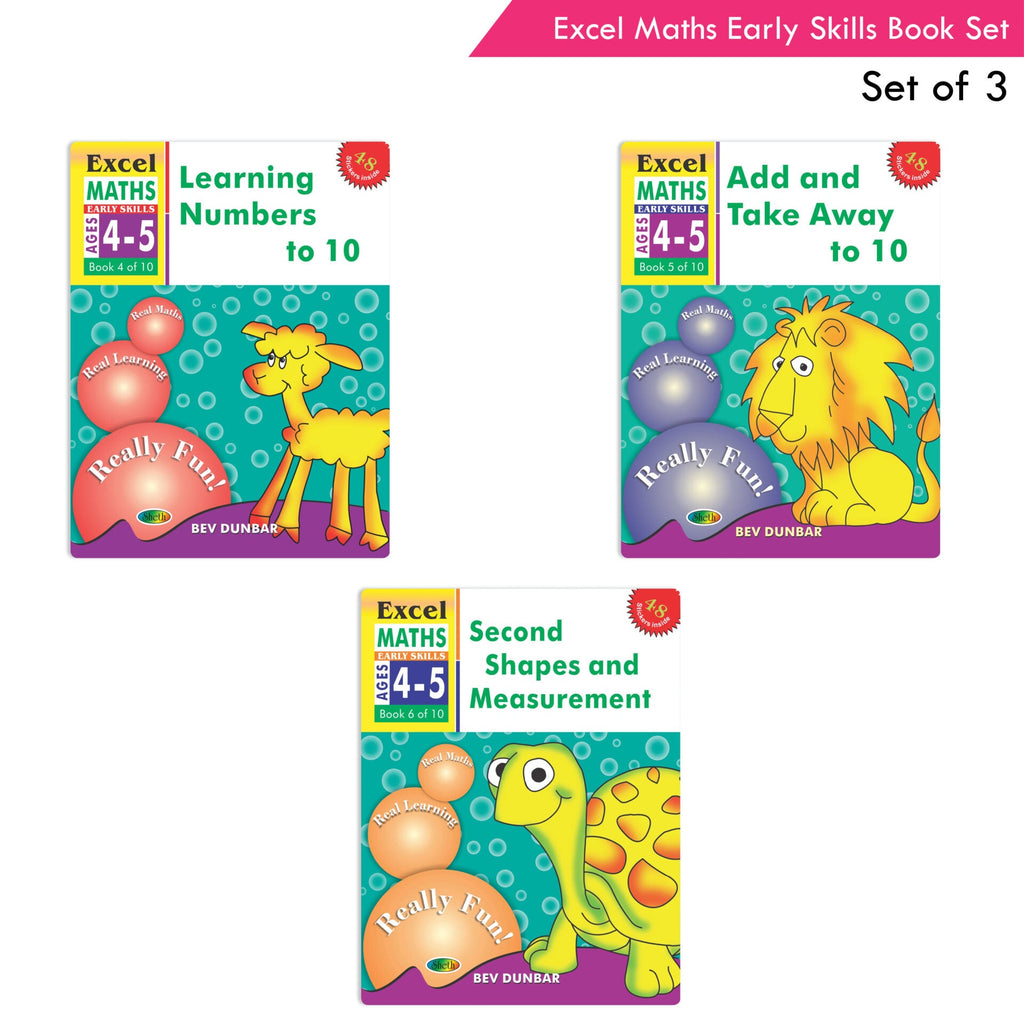 Excel Maths Early Skills Ages 4-5 Year Books for Junior kg| Set of 3| Learn Numbers Add & Take Away, Shapes, Measurement | Grocsy