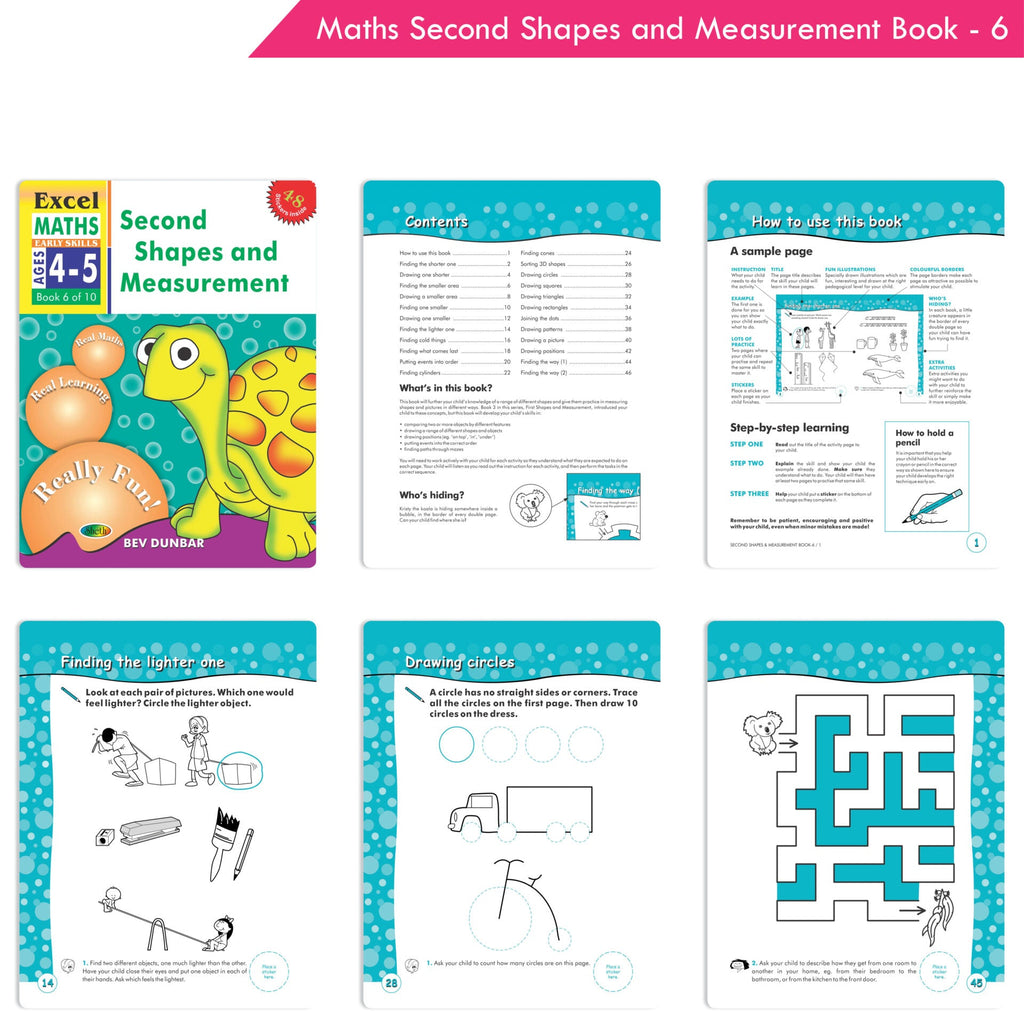 Excel Maths Early Skills Ages 4-5 Year Books for Junior kg| Set of 3| Learn Numbers Add & Take Away, Shapes, Measurement | Grocsy