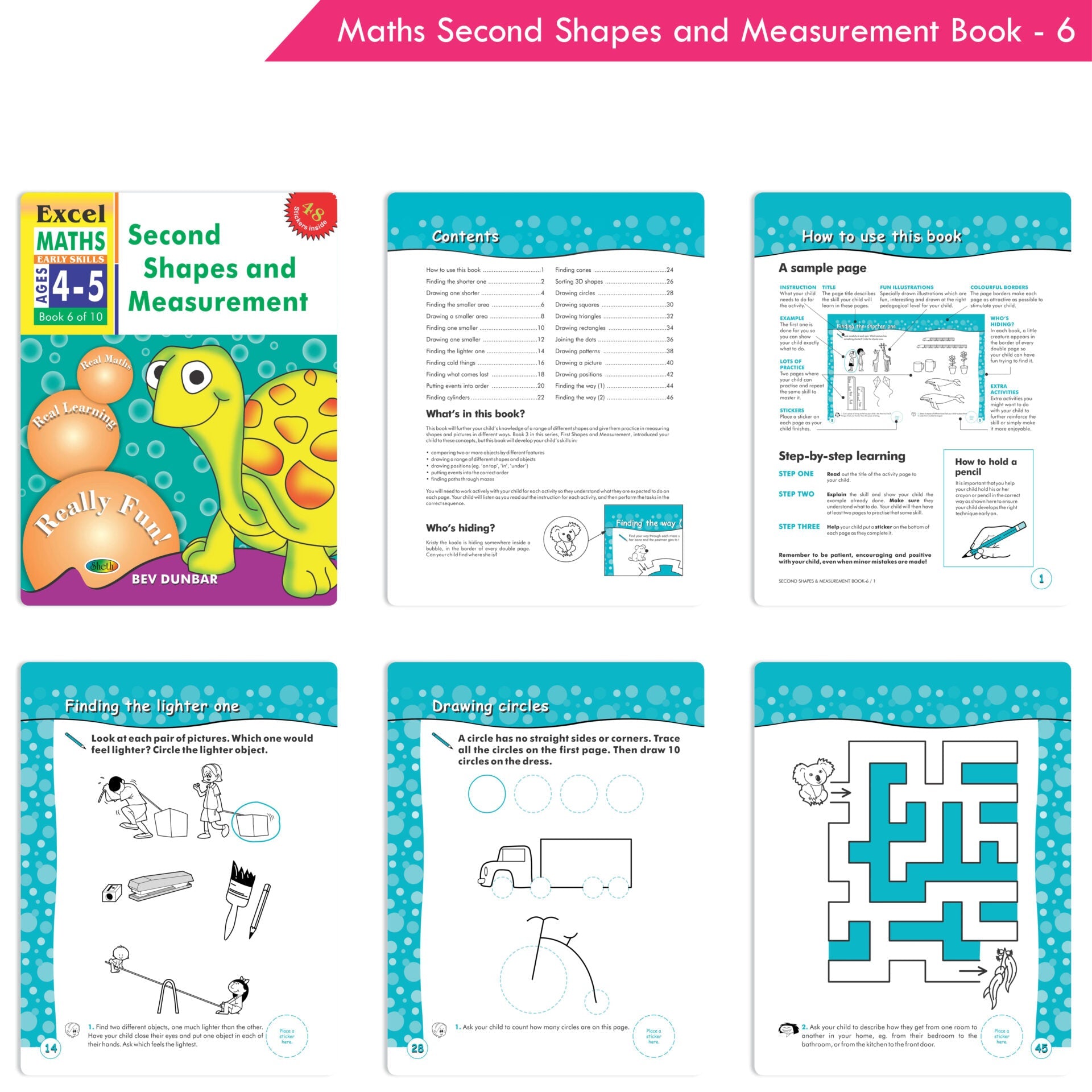 Excel Maths Early Skills Ages 4-5 Year Books for Junior kg| Set of 3| Learn Numbers Add & Take Away, Shapes, Measurement | Grocsy