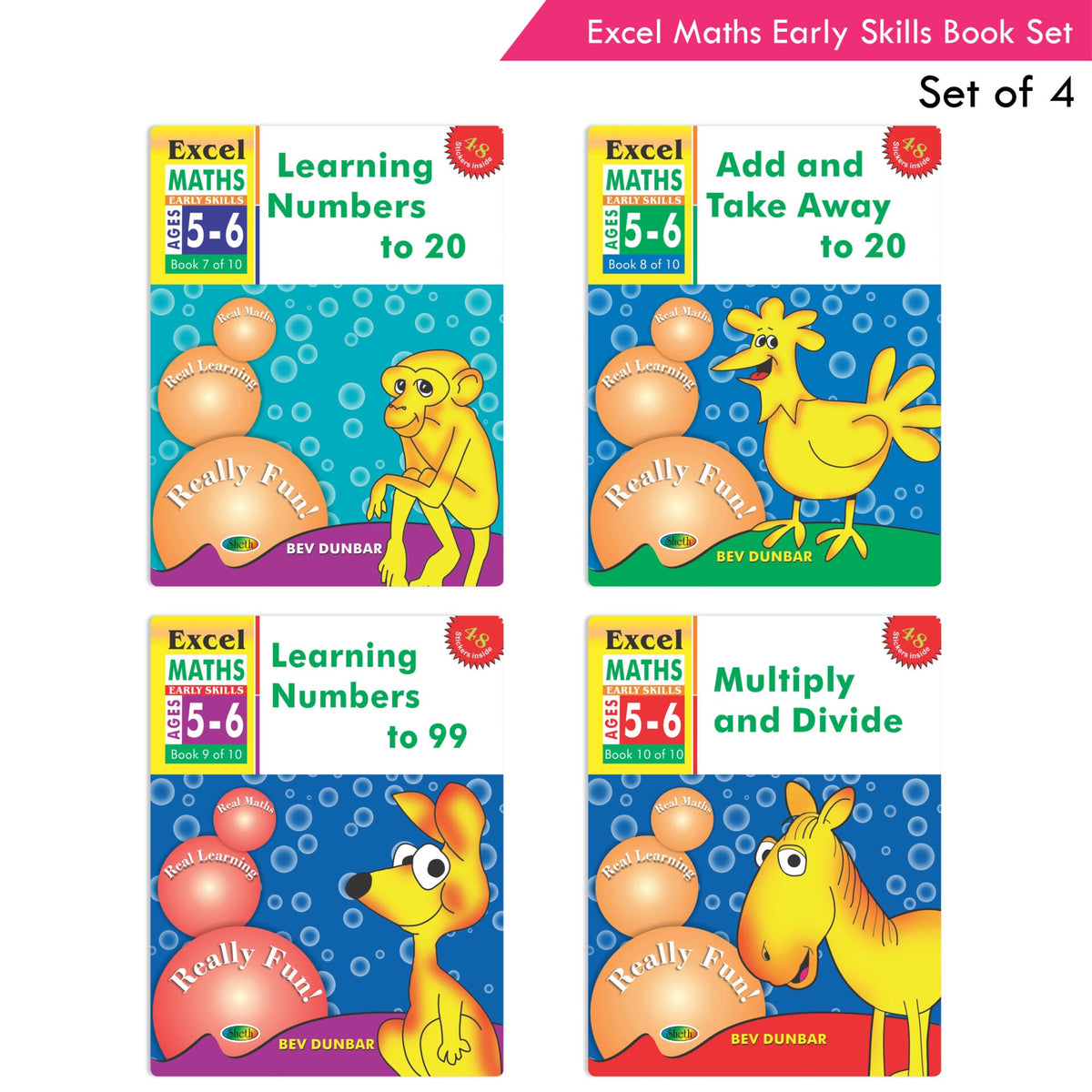 Excel Maths Early Skills Ages 5-6 Year Books for Senior KG| Set of 4| Numbers, Addition, Subtraction, Multiply, Divide | Grocsy