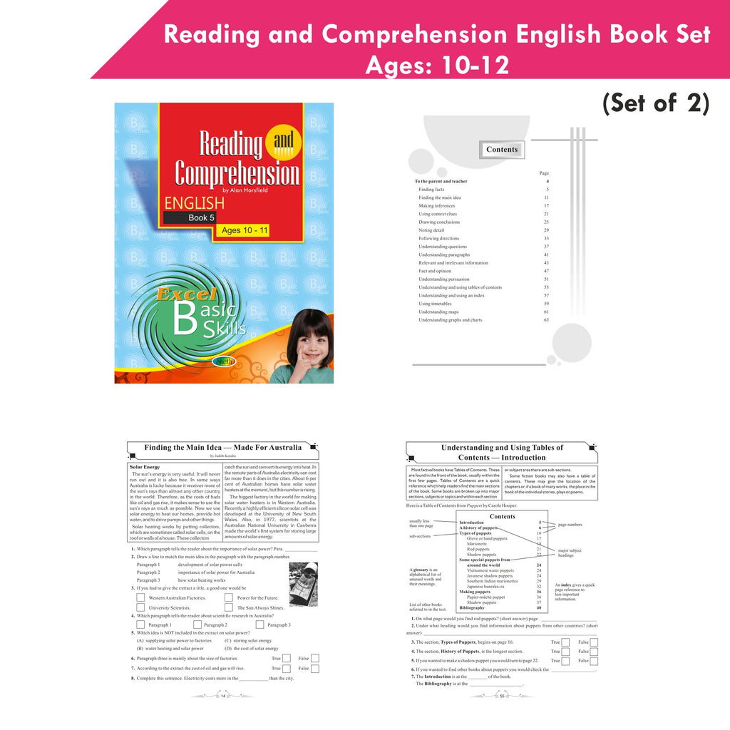 Reading and Comprehension English Book Set ges 10 - 12 (Set of 2) | Grocsy