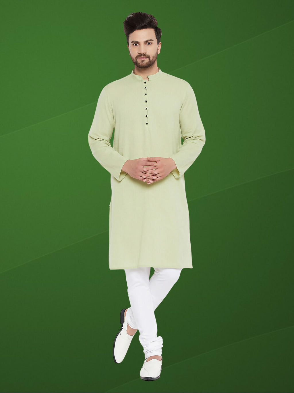 Even Apparels Men's Solid Green Linen Kurta | Grocsy