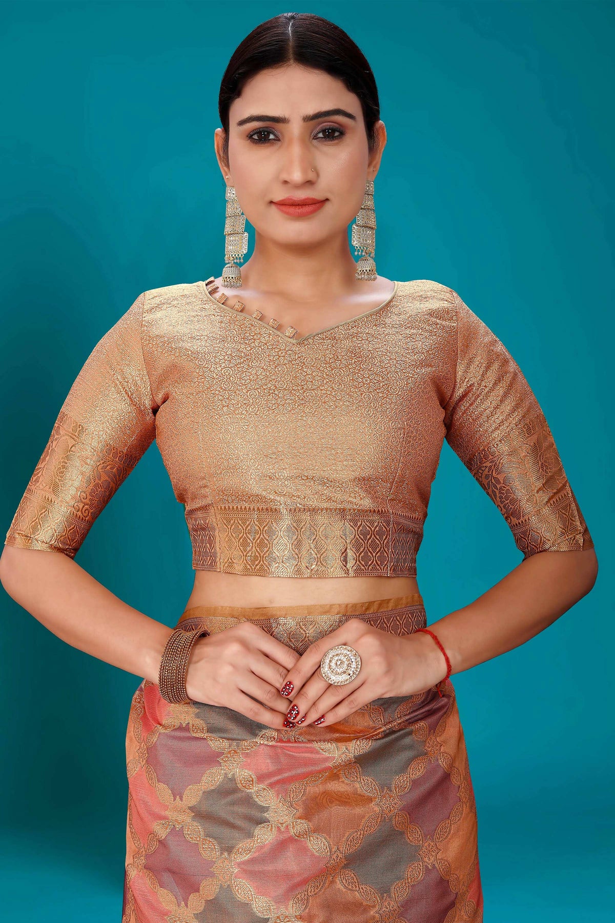 Orange Soft Organza Woven Design Saree with Unstitched Blouse Piece - Zaara | Grocsy