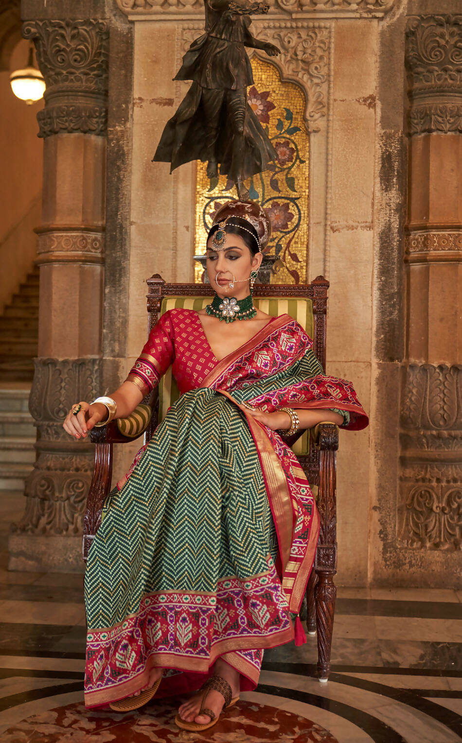 Siam Green Banarasi Weaving, Ultra Aqua Finish, Zari Work Banarasi Silk Saree - Rath Kunti | Grocsy