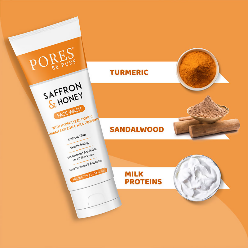 Pores Be Pure Saffron Glow Bright Face Wash With Honey | Grocsy