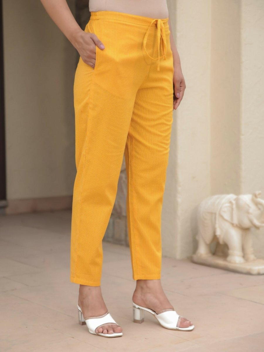 Aramya Straight Kantha Cotton Woven Design Print Women's Kurta Set - Yellow | Grocsy