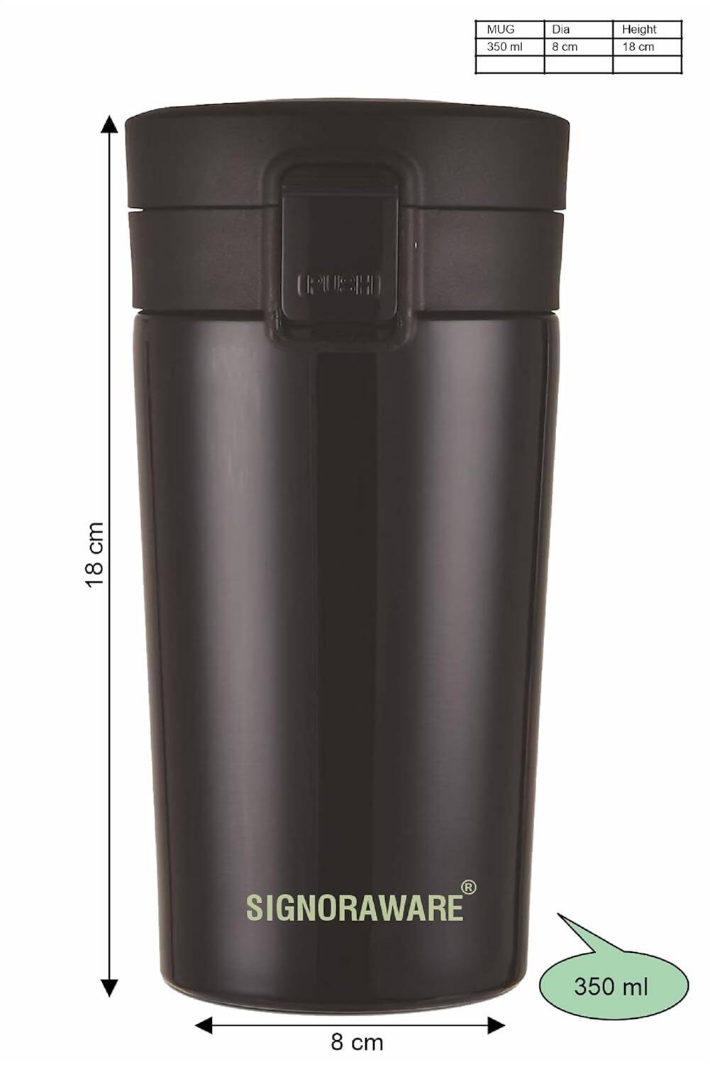 Signoraware Hot Pour Coffeemate Insulated Mug Tumbler - 350 ml (Black) | Grocsy