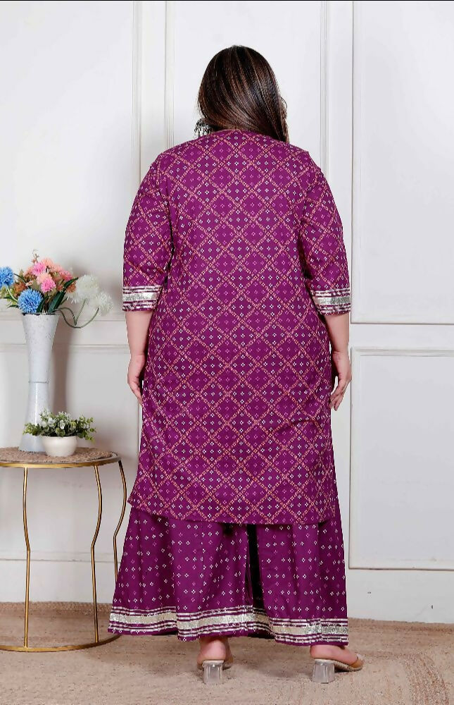 Miravan Plus Size Women Cotton Magenta Gota Work Kurta With Flared Palazzo | Grocsy