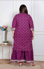 Miravan Plus Size Women Cotton Magenta Gota Work Kurta With Flared Palazzo | Grocsy