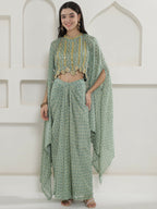 Joban Fashion Green Georgette Cape Inner And Shirt Set | Grocsy