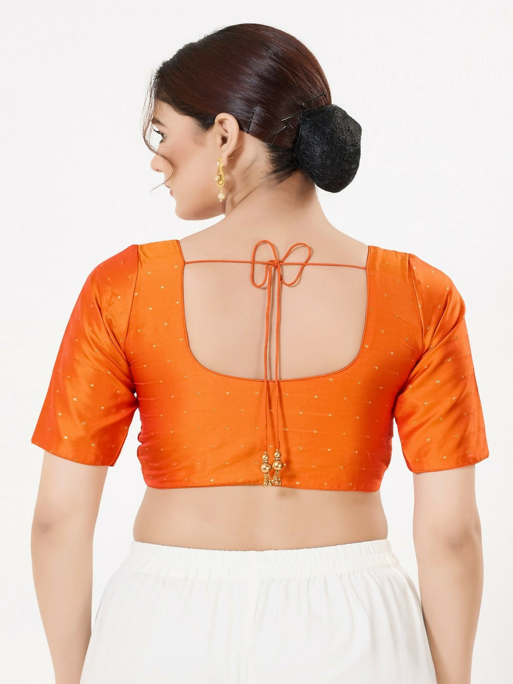 Joban Fashion Orange Taffeta Silk Elbow Sleeveless Front Open Blouse | Grocsy