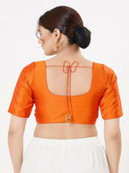 Joban Fashion Orange Taffeta Silk Elbow Sleeveless Front Open Blouse | Grocsy
