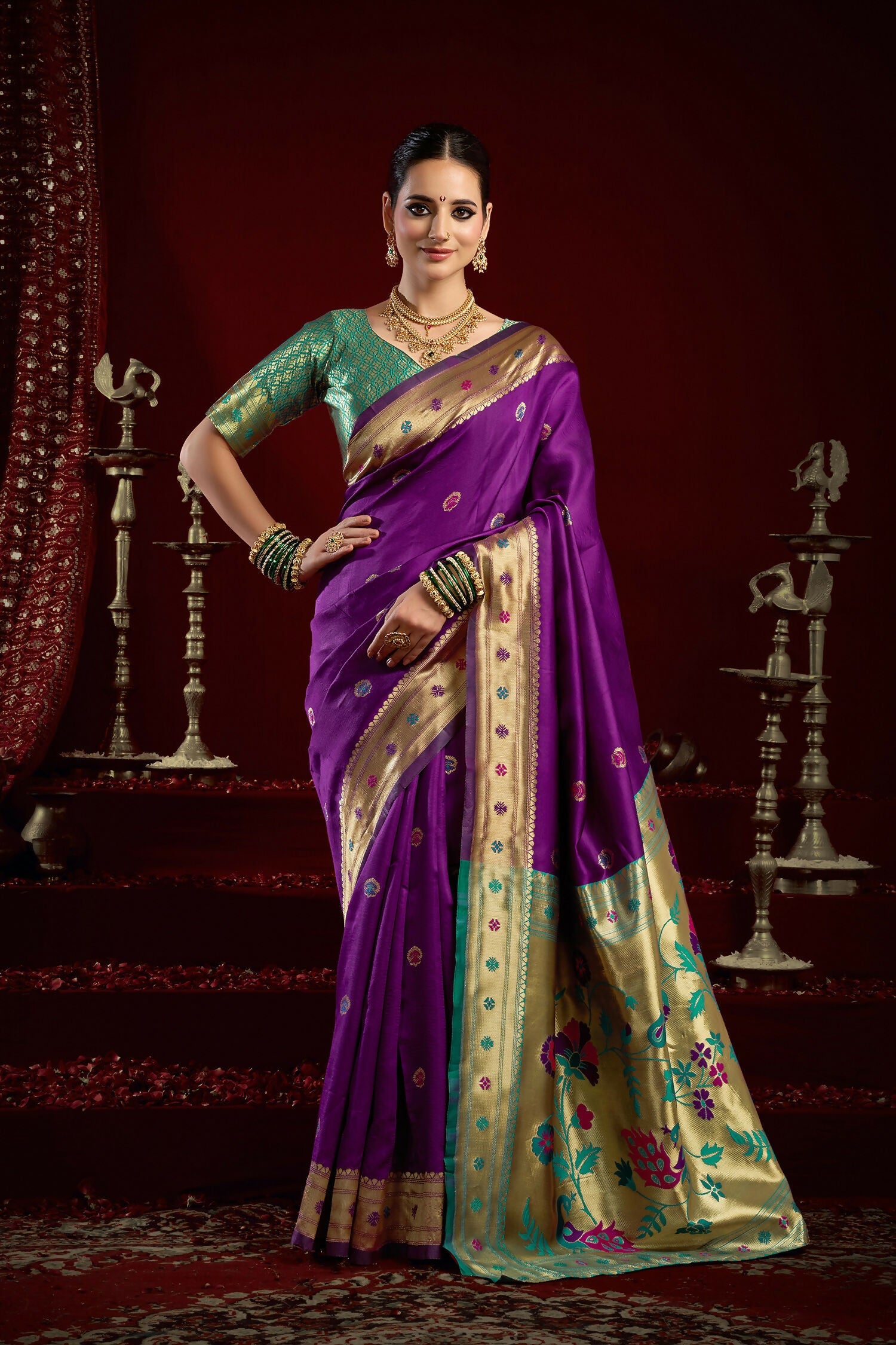 Joban Fashion Purple Paithani Silk Blend Butti Saree | Grocsy