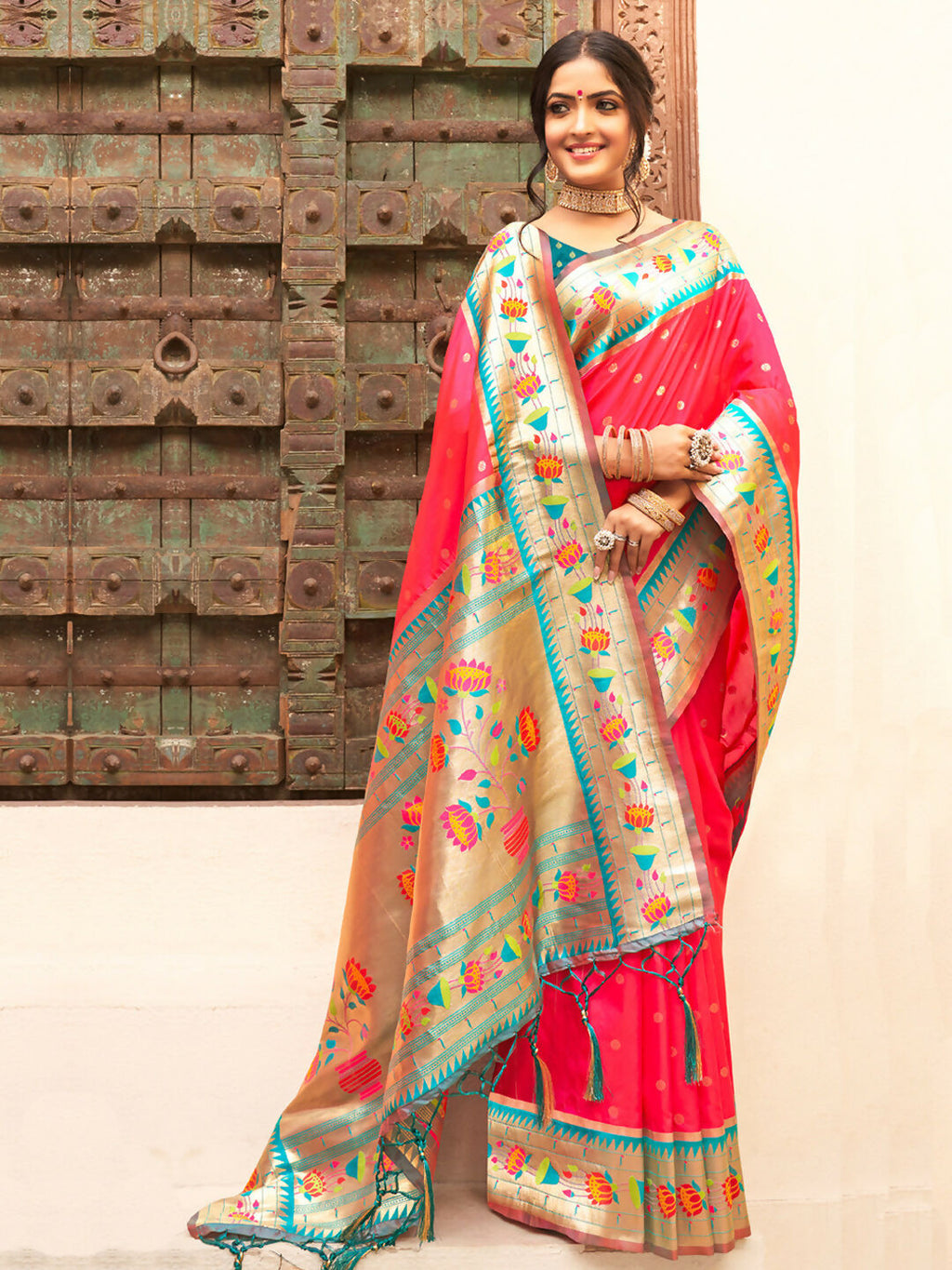 Shree Shyam Fashion Silk Blend Pink Saree | Grocsy