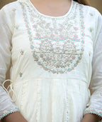 Kaajh Women's White Floral Embroidered Cotton Ethnic Dress | Grocsy