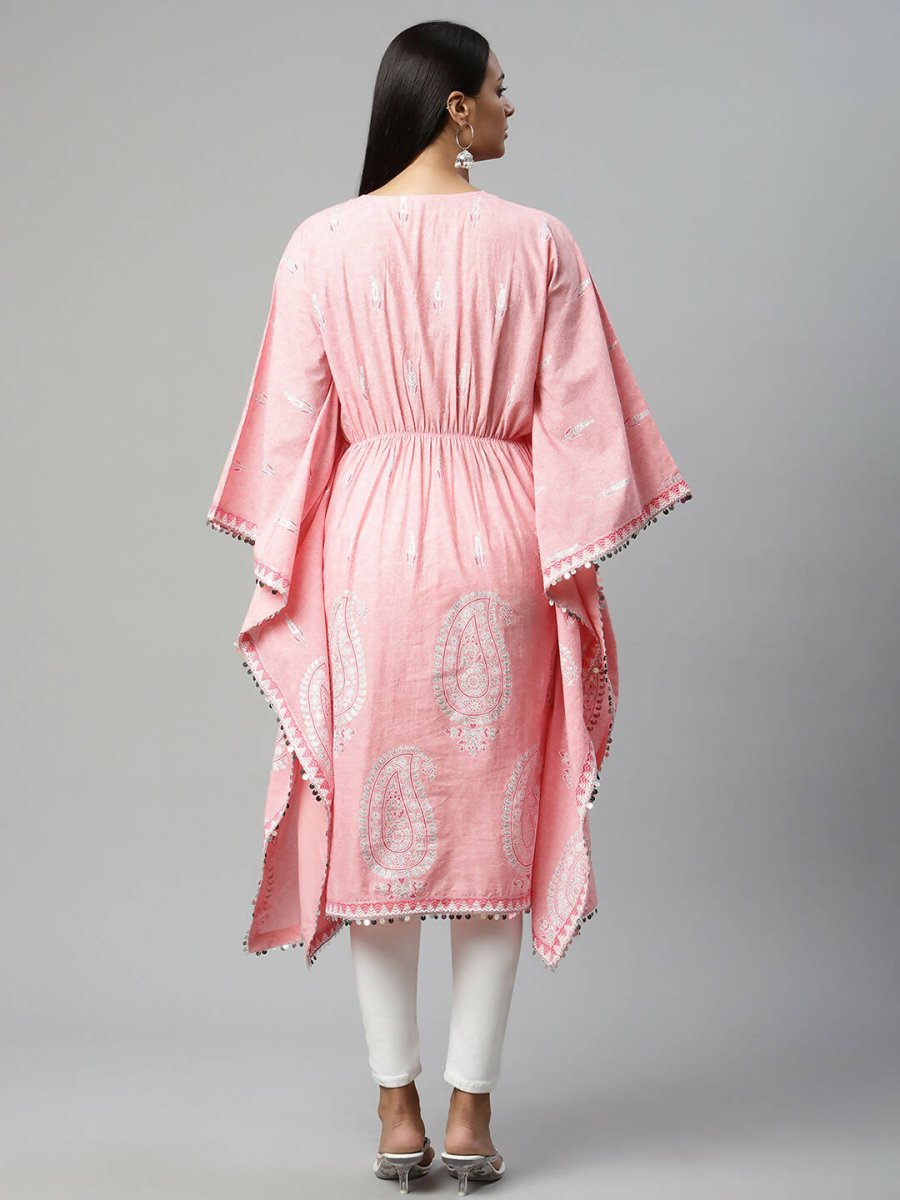 Ahalyaa Women Pink Pure Cotton Printed Kaftan Kurta | Grocsy