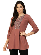 Brown Chinon Floral Embroidered Top - Zeny | Grocsy