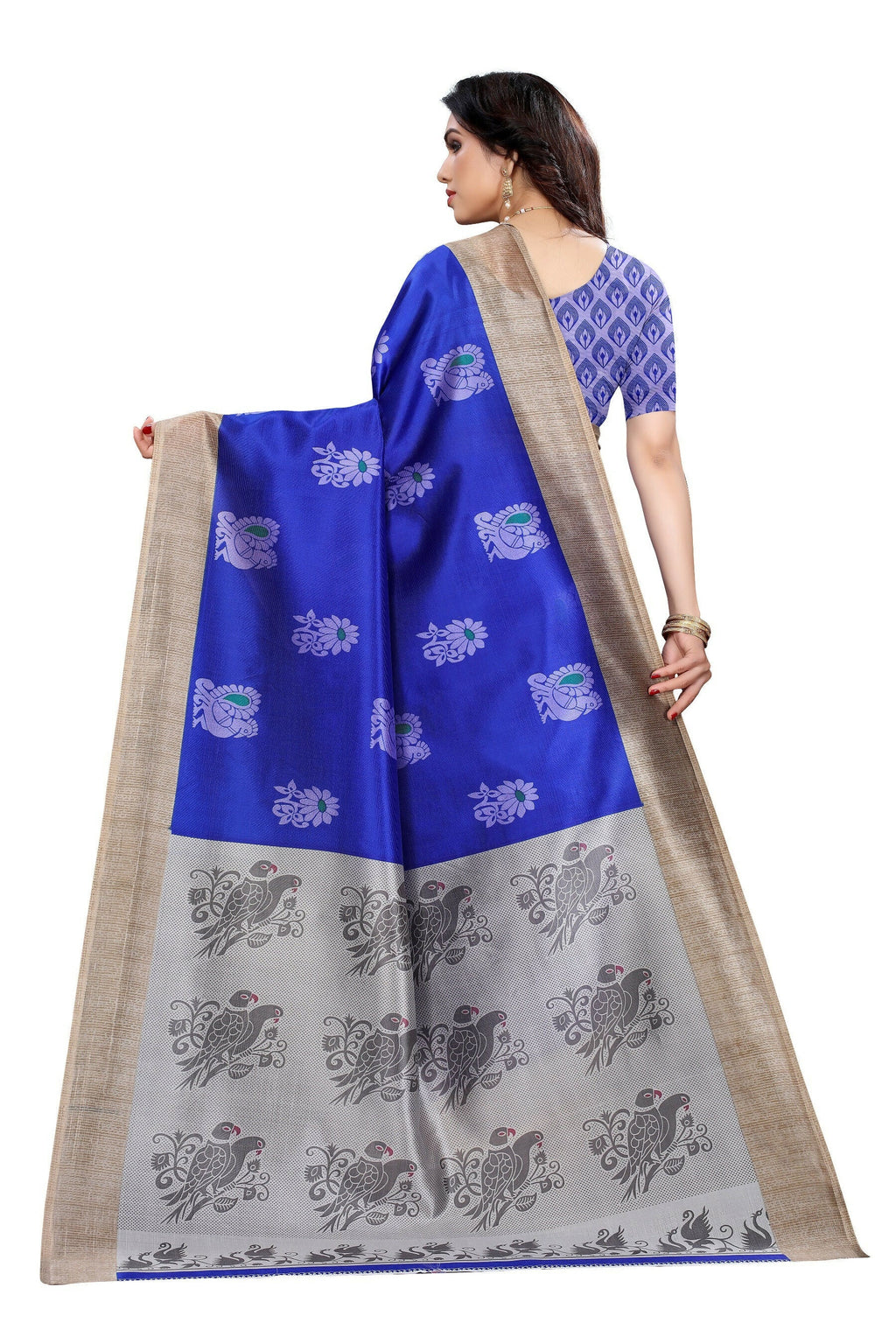 Vamika blue Printed Art Silk Saree | Grocsy