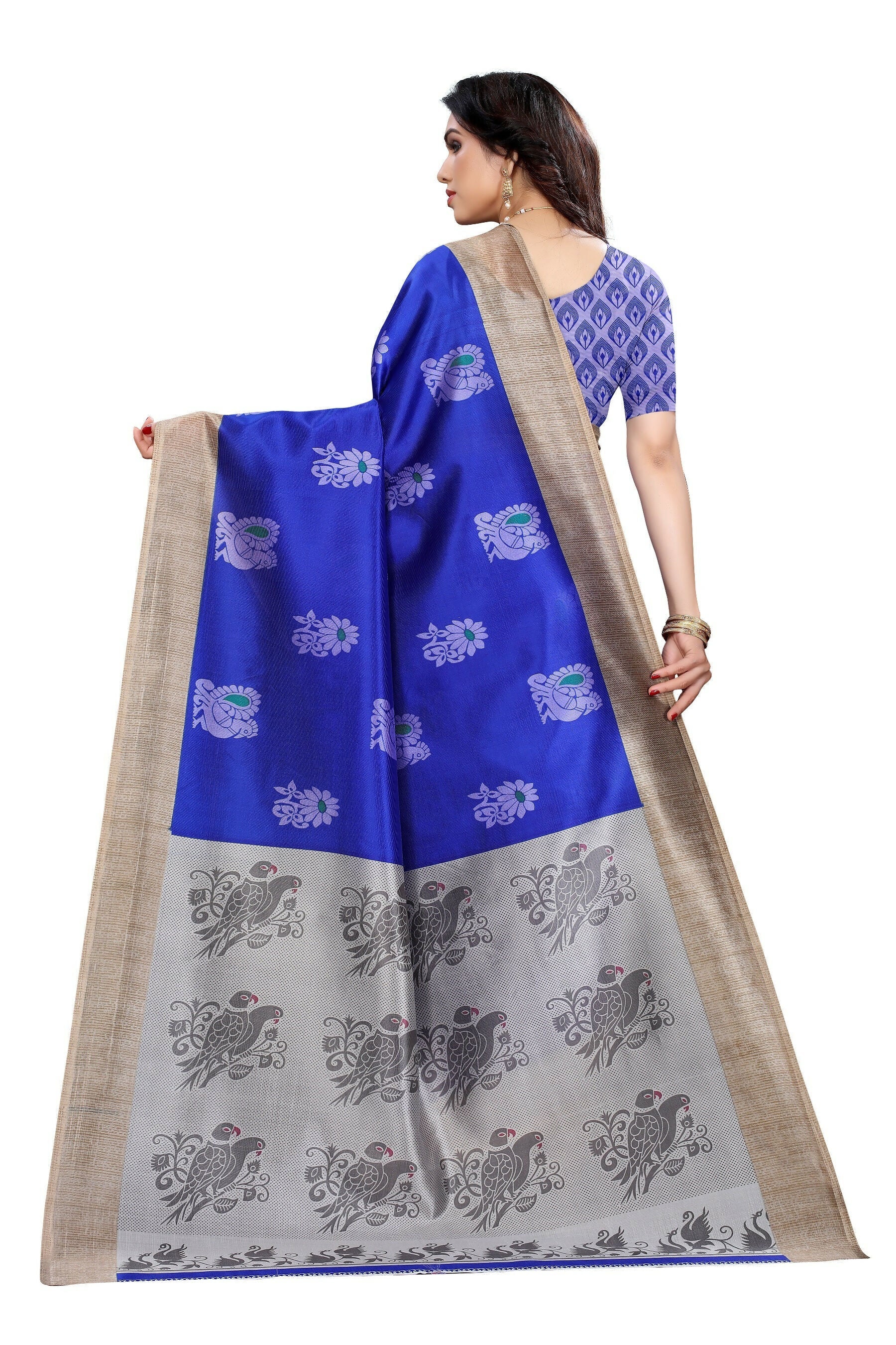 Vamika blue Printed Art Silk Saree | Grocsy
