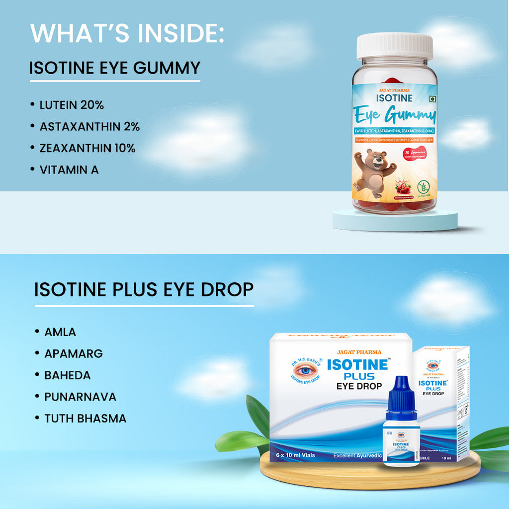 Jagat Pharma Isotine Eye Gummy (Kids) + Isotine Plus Combo: For Vibrant Vision and Lasting Eye Health | Grocsy