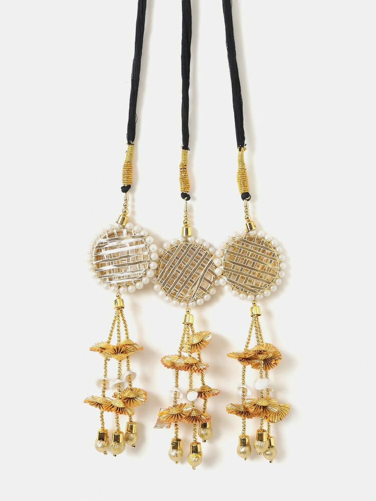 Ruby Raang Gold Gota Pati Work And Threads With Pearls And Black Thread And Mirrors | Grocsy