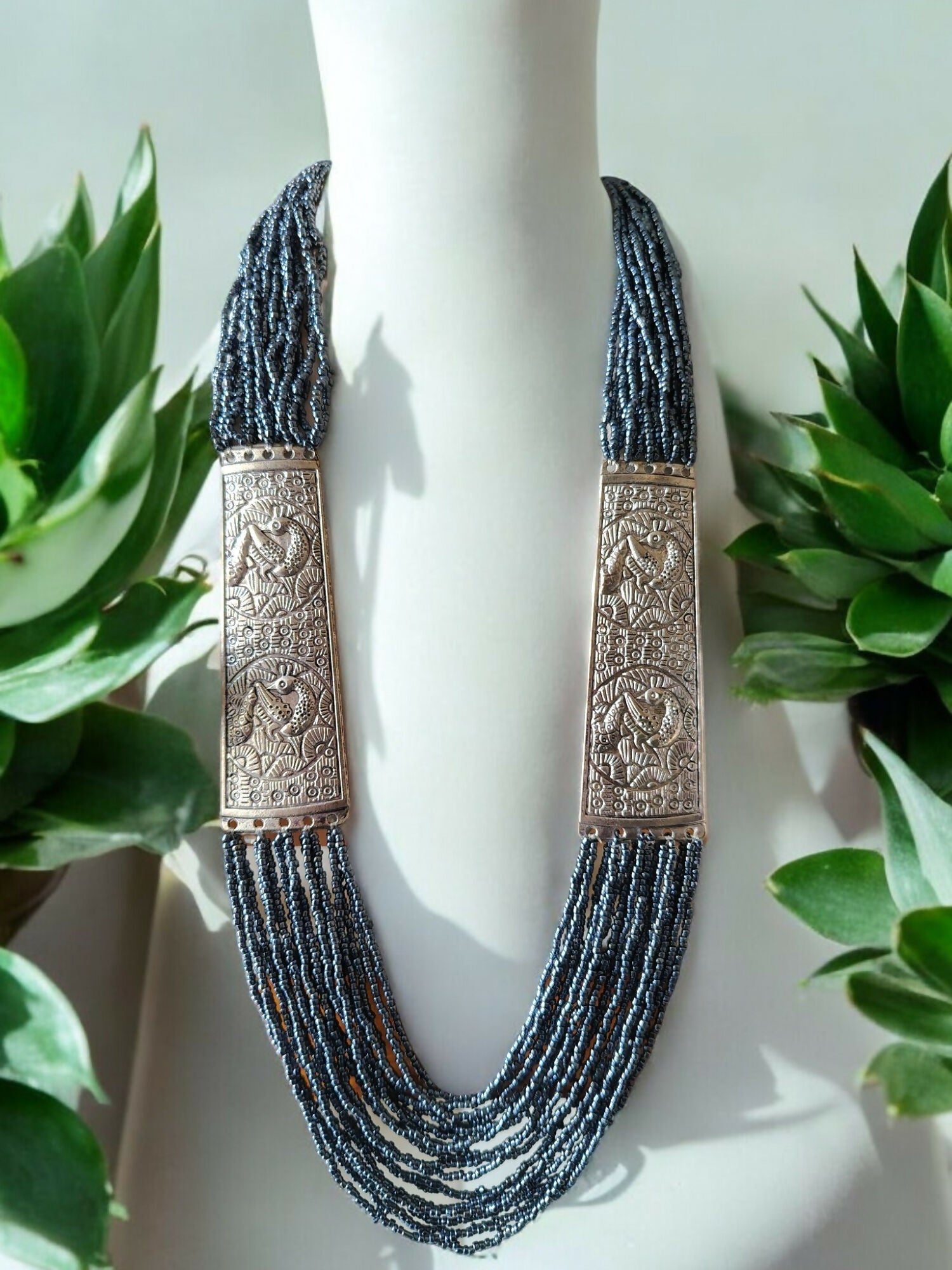 Inhanns Saree Shobha Statement Necklace & Earring Set - Navy Blue | Grocsy