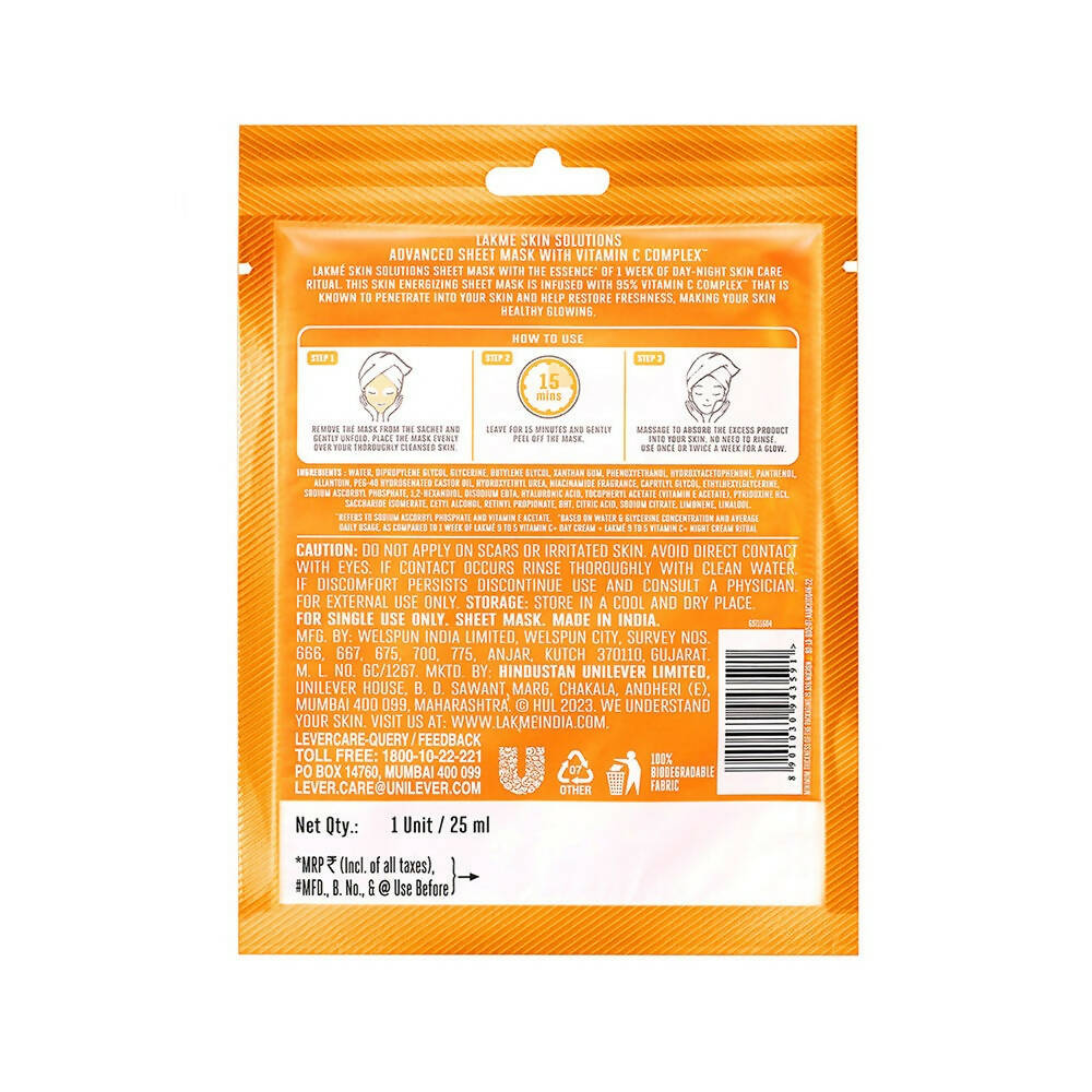 Lakme Skin Solutions Vitamin C - Revitalizing Sheet Mask | Grocsy