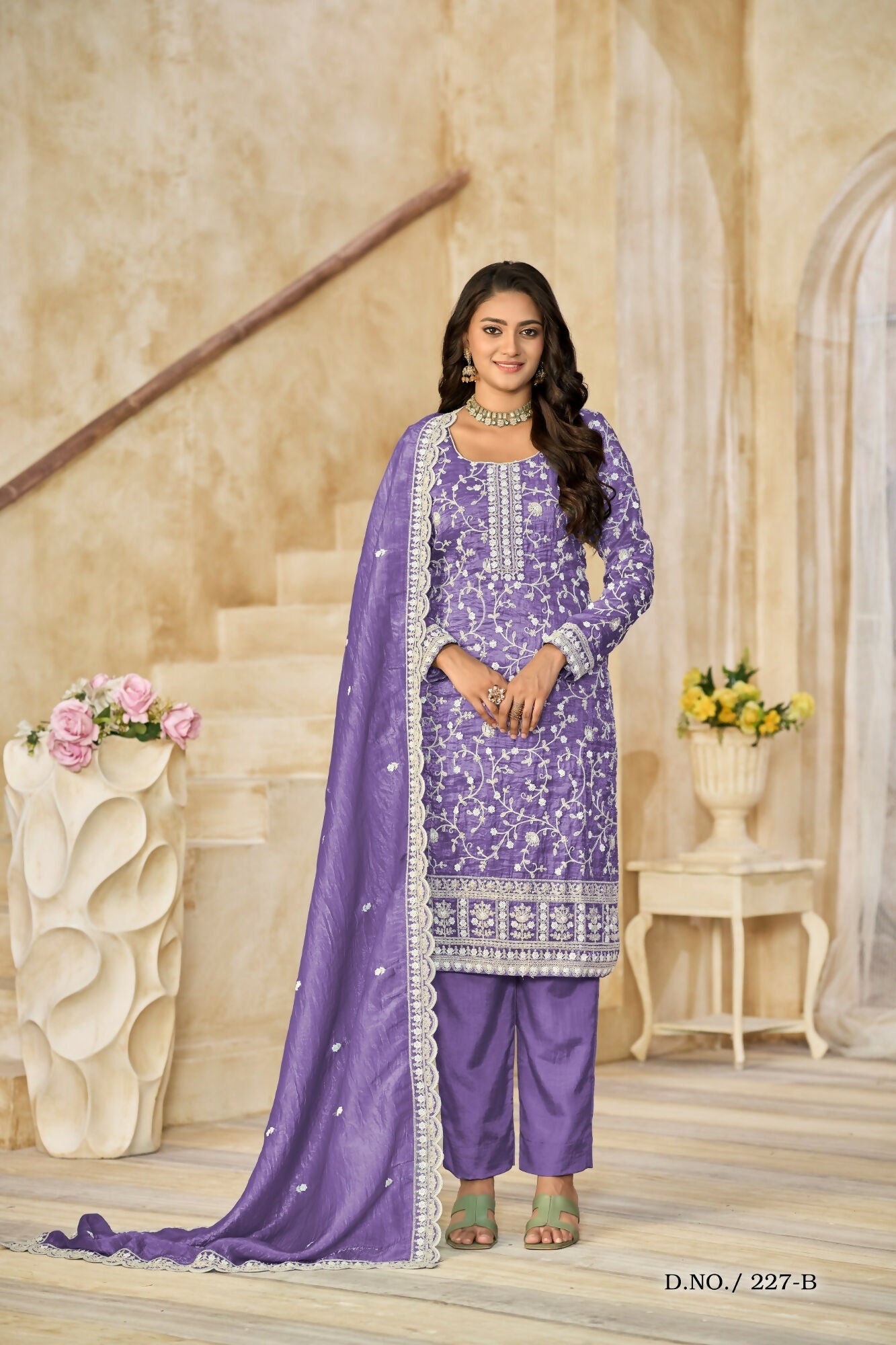 Anaita Purple Organza Crush Stitched Suit with Embroidery Work | Grocsy