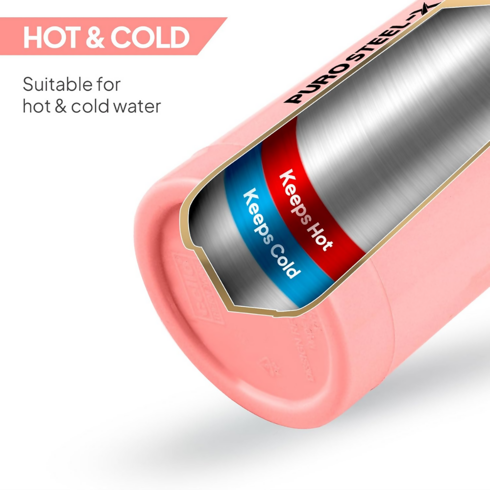 Cello Puro Steel-X Benz 900 Inner Steel Insulated Water Bottle - Peach | Grocsy
