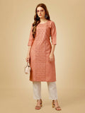Jyoti Fashion Women's Gajri Cotton Blend Embroidered Kurta Pant Set | Grocsy