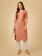 Jyoti Fashion Women's Gajri Cotton Blend Embroidered Kurta Pant Set | Grocsy