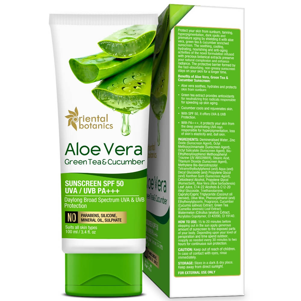 Oriental Botanics Aloe Vera, Green Tea & Cucumber Sunscreen SPF 50 | Grocsy