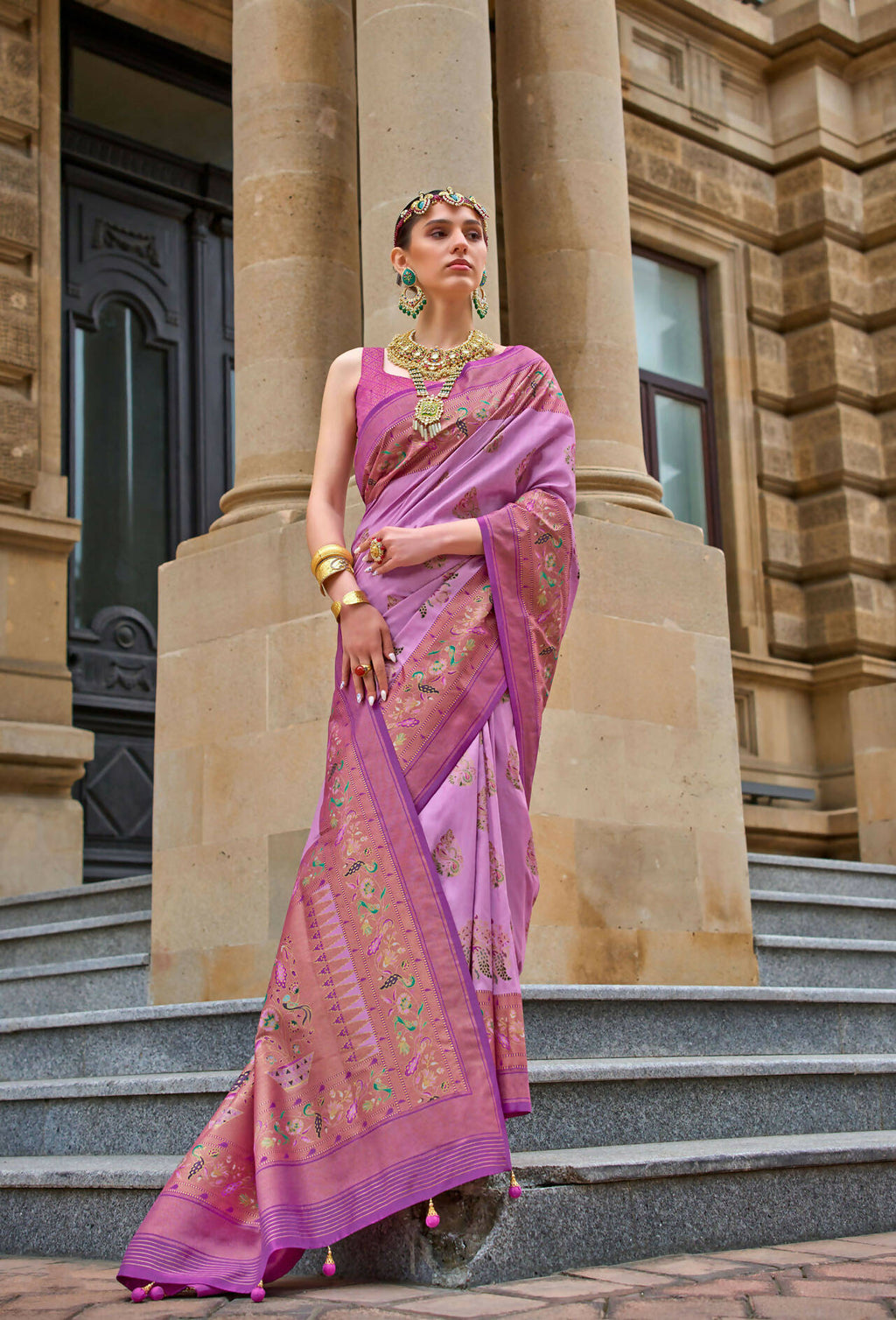 Sugar Plum Purple Superior V.P.Silk Woven Printed Patola Silk Saree - Rewaa Milano | Grocsy