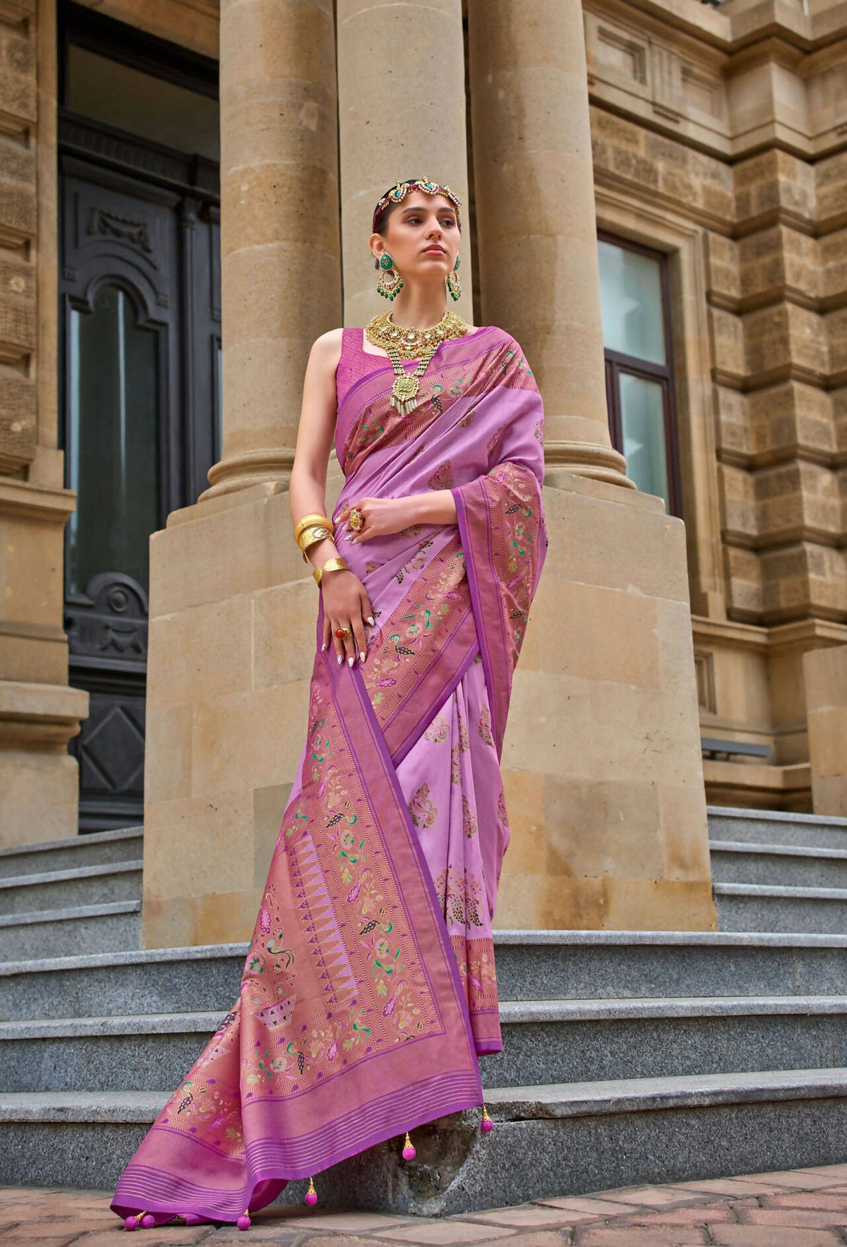 Sugar Plum Purple Superior V.P.Silk Woven Printed Patola Silk Saree - Rewaa Milano | Grocsy